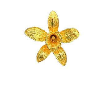 Pastelli signed vintage golden orchid brooch engraved stunning 2.5 inches